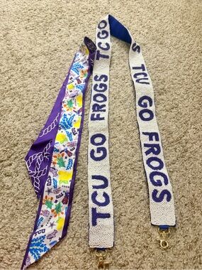 TCU Go Frogs Beaded purse strap  with Purple Floral Scarf Accent